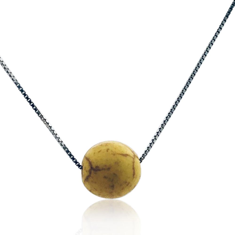 Collana veneta in argento 925 rodiato con ciondolo aulite gialla mm 10 ispirazione pianeta venere